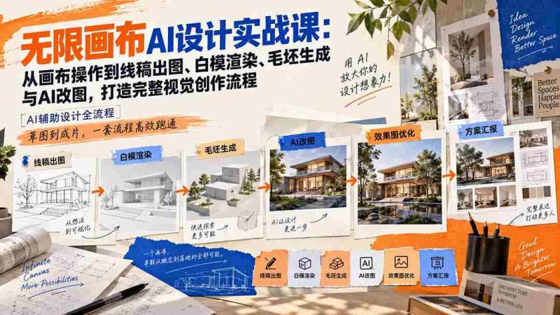 【无水印】无限画布AI设计实战课-更新:从画布操作到线稿出图、白模渲染、毛坯生成与AI改图,打造完整视觉创作流程-OG资源站