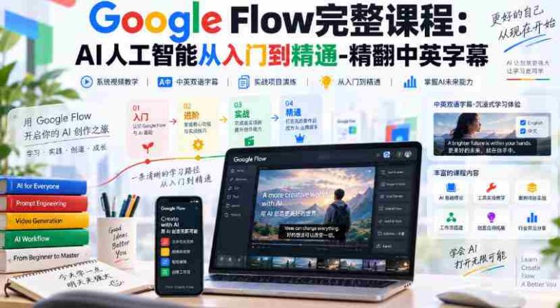 高清呈现】Google Flow全程教程:人工智能学习之路,从新手到高手,中英字幕全收录-OG资源站