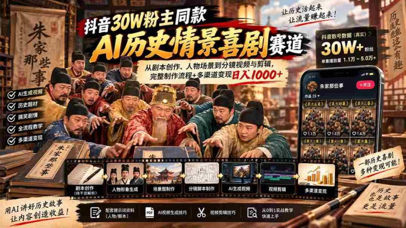 揭秘抖音30万粉丝博主热推AI历史喜剧:剧本到剪辑全流程解析,轻松日赚千元的多元变现之道-OG资源站