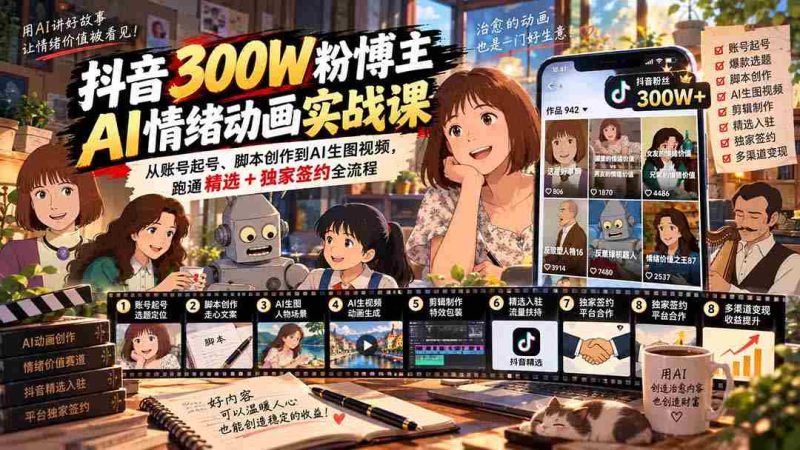 抖音百万粉丝达人揭秘:AI情绪动画制作全攻略,涵盖账号运营、剧本编写及AI生成视频,解锁精选内容与独家签约之道-OG资源站