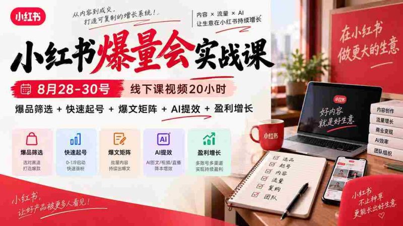 9月23日最新实战课程：小红书线下课视频全解析，20小时深度教学，揭秘爆品选品、快速涨粉、热门内容打造、AI工具运用与盈利提升-OG资源站