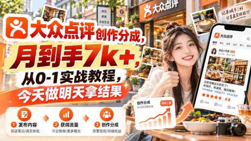 大众点评创作分成,月到手7k+,从0-1实战教程,今天做明天拿结果-OG资源站
