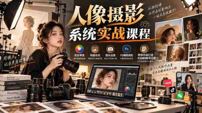 深度解析】人像摄影全攻略:色彩美学、构图布光技巧、镜头操作秘籍,PS后期精修调色,作品创作与自媒体运营一网打尽-OG资源站