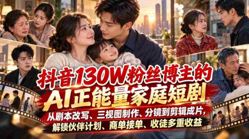 抖音红人130万粉丝打造AI家庭喜剧,剧本改编、三维制作、镜头设计至剪辑成片,揭秘伙伴计划、商务合作、收徒多渠道盈利之道-OG资源站
