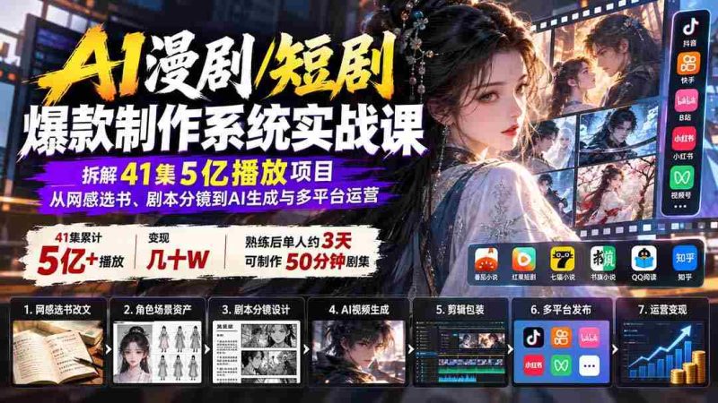 AI漫剧/短剧爆款制作系统实战课：拆解41集5亿播放项目，从网感选书、剧本分镜到AI生成与多平台运营-OG资源站
