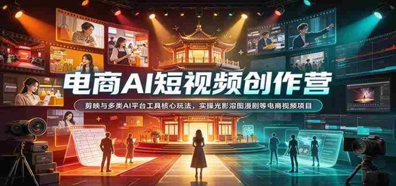 电商AI短视频创作营：剪映与多类AI平台工具核心玩法，实操光影溶图漫剧等电商视频项目-OG资源站