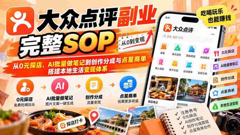 揭秘:大众点评副业全攻略:零成本探店、AI高效笔记,创作分成及点星订单,构建本地生活盈利平台-OG资源站