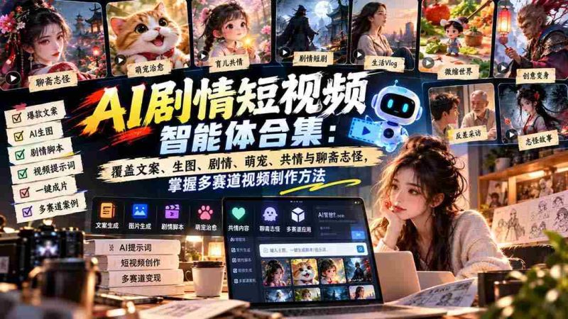 AI剧情短视频达人集结：一文掌握文案撰写、生图制作、剧情构建、萌宠互动、情感共鸣及聊斋风韵，全方位解锁视频制作多技能-OG资源站