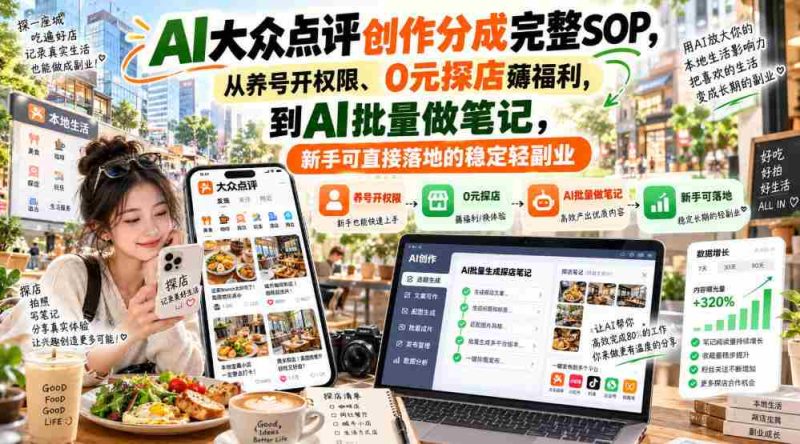 零基础上手】AI点评达人分成攻略全解析：从账号运营到福利领取，AI笔记批量制作，轻松开启副业新篇章-OG资源站