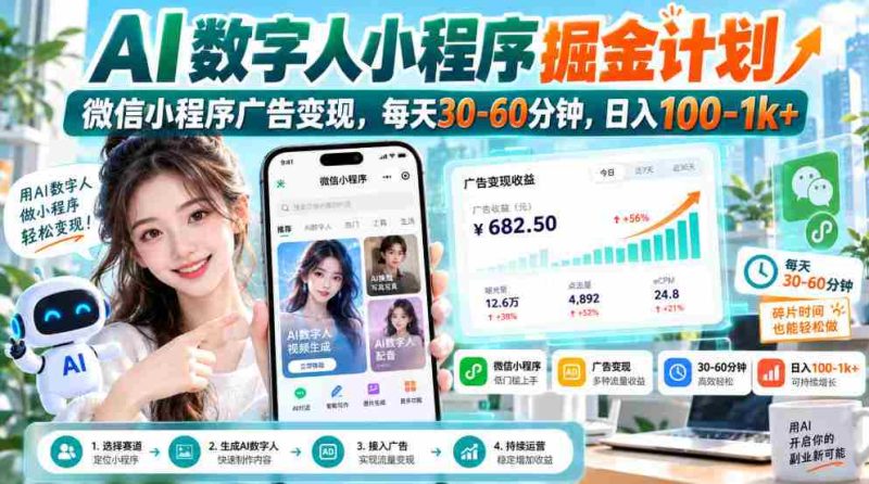 无需水印】AI数字人小程序掘金攻略:微信广告变现,仅需半小时,日赚百元起-OG资源站