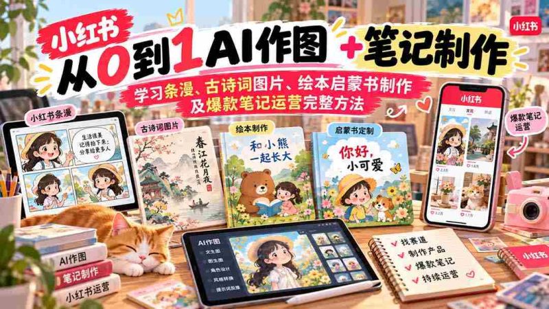 2026年小红书AI赋能内容制作：从零基础掌握条漫、古诗词插画、绘本制作与爆款笔记运营攻略-OG资源站