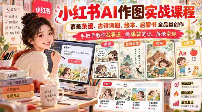 探索小红书AI绘图新境界:全方位学习条漫、古风插图、绘本创作,实战攻略助你挖掘热门领域,打造爆款笔记,实现盈利变现-OG资源站