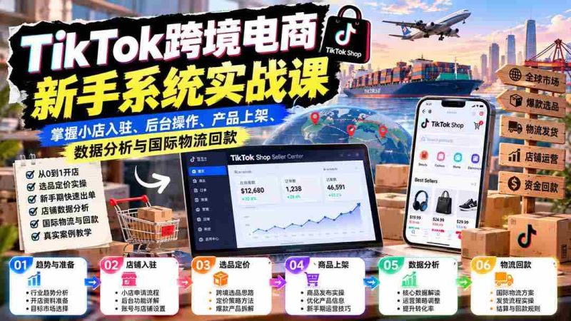 新手速成指南:TikTok跨境电商实操课程全解析——轻松掌握店铺入驻、运营管理、上架技巧、数据解析及跨境收款-OG资源站