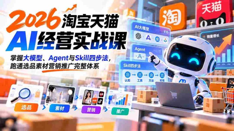 【无水印】2026淘宝天猫AI经营实战课:掌握大模型、Agent与Skill四步法,跑通选品素材营销推广完整体系-OG资源站
