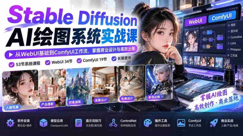 探索Stable Diffusion AI绘图奥秘:从WebUI入门到ComfyUI高效流程,商业设计技能轻松提升-OG资源站