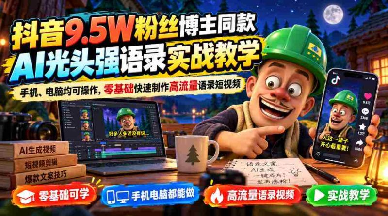 抖音9.5W粉丝博主同款AI光头强语录实战教学，手机、电脑均可操作，零基础快速制作高流量语录短视频-OG资源站