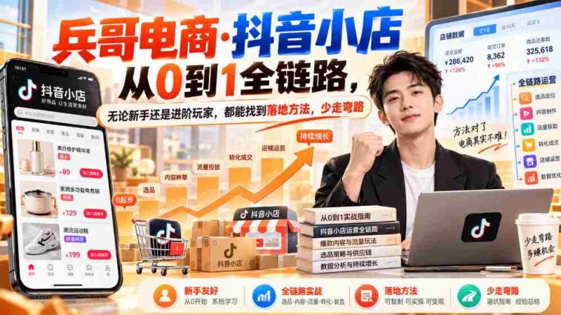 零基础起航】兵哥电商揭秘:抖音小店全流程攻略,新手进阶两不误,高效避坑指南(9月更新)-OG资源站