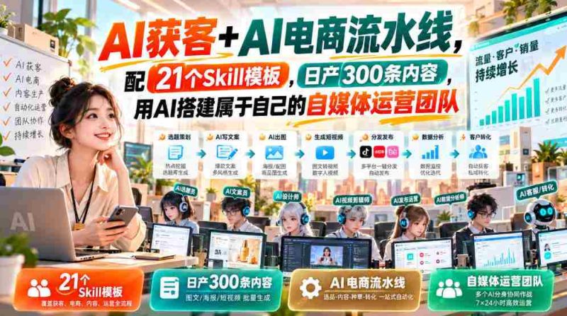 AI赋能客户获取与电商全链路,配备21款技能模板,每日产出300篇内容,AI助力打造个性化自媒体运营团队-OG资源站