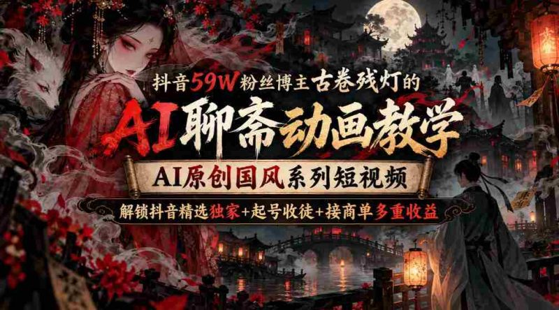 古卷残灯抖音59万粉丝大V揭秘:AI聊斋动画制作教程,国风短视频AI原创,解锁抖音收益三重奏-OG资源站