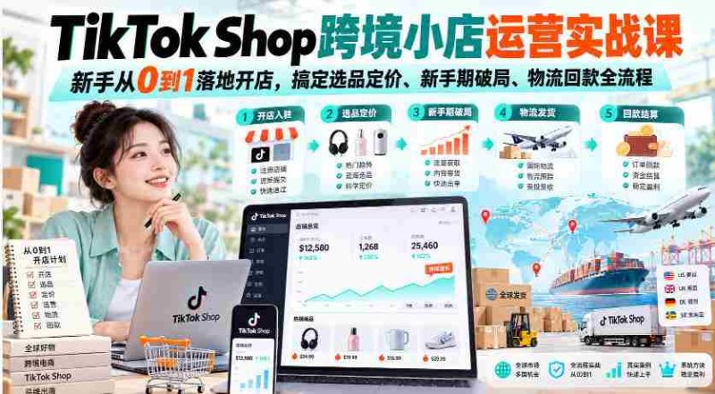 从零开始,TikTok Shop实操教程,助你一窥跨境小店经营门道,轻松解决选品定价、突破新手期、掌握物流回款全攻略-OG资源站