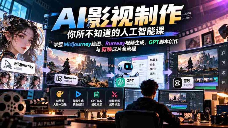 揭秘AI影视制作奥秘:深度学习Midjourney绘图、Runway视频制作、GPT脚本编写与剪映剪辑全攻略-OG资源站