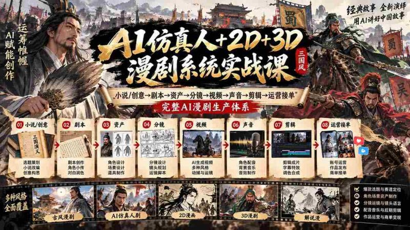 从小说创意到运营接单,AI全链路漫剧制作课程:2D、3D技术融合,打造一站式AI仿真人漫剧制作系统-OG资源站