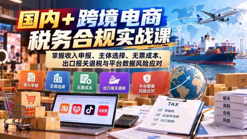 国内跨境电商税务规范实操讲座:精通收入申报、企业选择、无票成本处理、出口退税报关及平台数据风险管控-OG资源站