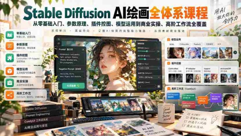 一站式掌握】零基础学Stable Diffusion AI绘画,全面覆盖参数原理、插件操控、模型应用及商业实战技巧-OG资源站