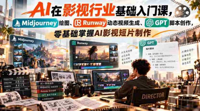 【无水印】AI在影视行业基础入门课,Midjourney绘图、Runway动态视频生成、GPT脚本创作,零基础掌握AI影视短片制作-OG资源站