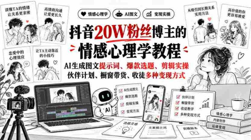 揭秘抖音20万粉丝达人:深度解析情感心理学课程,AI打造图文攻略、热门选题、剪辑技巧,全方位解析伙伴计划、橱窗销售、收徒赚钱多途径-OG资源站