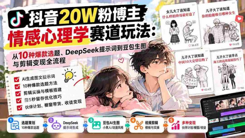 揭秘抖音20万粉丝大V的情感心理领域攻略:精选10大热门选题,深度解析DeepSeek关键词,豆包生图与剪辑技巧,全方位变现攻略一网打尽-OG资源站