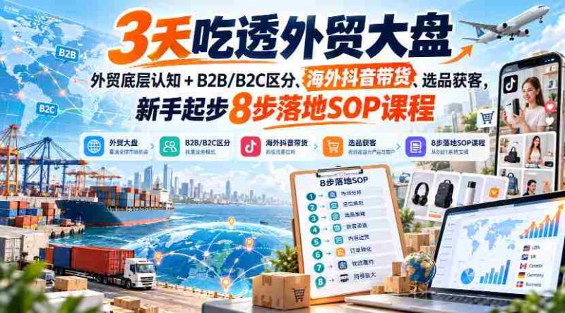 快速掌握外贸全貌:新手入门8招,深度解析B2B/B2C差异、抖音跨境销售、精准选品策略-OG资源站