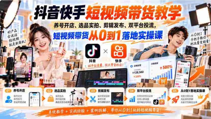 抖音快手短视频营销指南:养号开店技巧、选品拍摄策略、剪辑发布诀窍,双平台流量投放实操课程,带你轻松开启短视频带货之旅-OG资源站