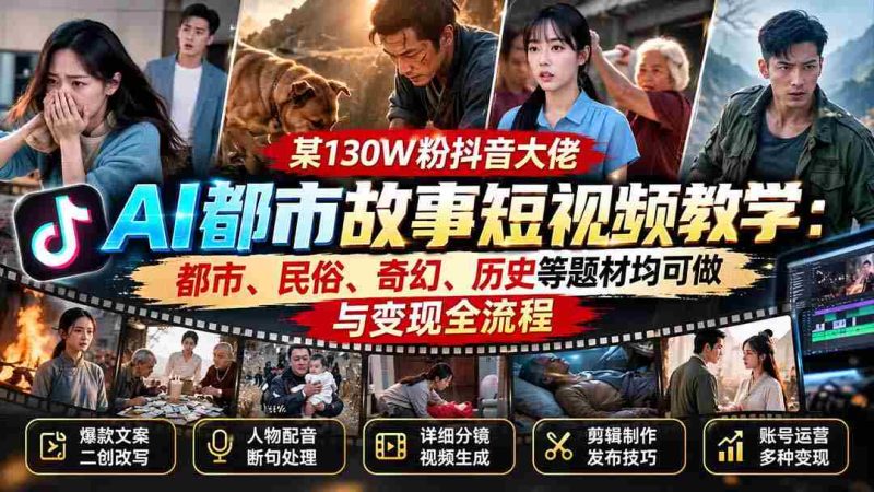 某130W粉抖音大佬AI都市故事短视频教学:都市、民俗、奇幻、历史等题材均可做与变现全流程-OG资源站