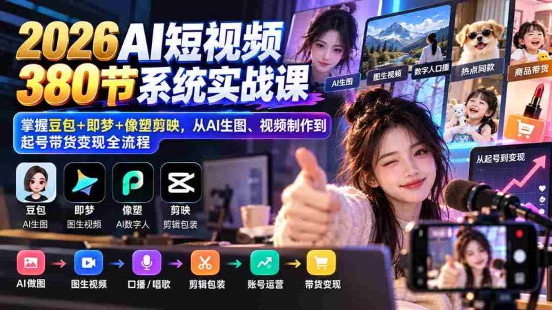 高清无码】2026年度AI短视频课程全集:豆包、即梦、像塑剪映一网打尽,AI绘图、视频制作到账号运营、带货盈利一站式教学-OG资源站