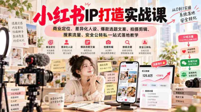 揭秘小红书IP养成攻略：深度解析商业定位、独树一帜人设塑造、爆款文案与视觉制作、搜索技巧、流量变现全攻略-OG资源站
