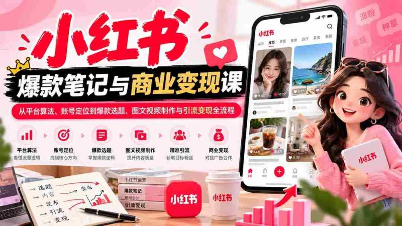 2026小红书爆款笔记与商业变现课：从平台算法、账号定位到爆款选题、图文视频制作与引流变现全流程-OG资源站