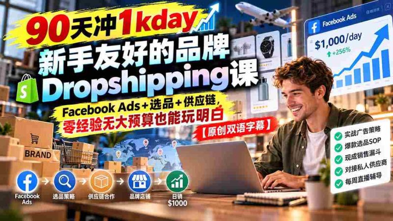 仅需90天，轻松达成1000天销量目标！新手必看：轻松掌握Dropshipping秘诀，Facebook广告、精选产品及供应链全解析【独家双语教学-OG资源站