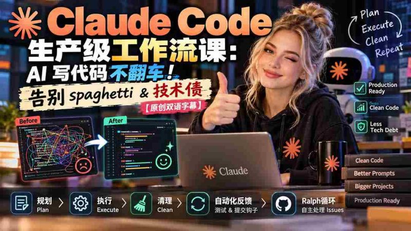 AI编程无故障指南:Claude Code打造高效工作流,告别乱麻代码与技术债务【独家中英字幕-OG资源站