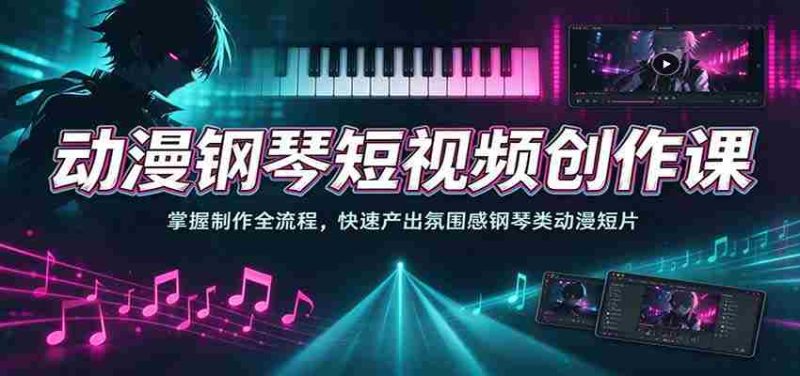 动漫钢琴短视频创作课:掌握制作全流程,快速产出氛围感钢琴类动漫短片-OG资源站