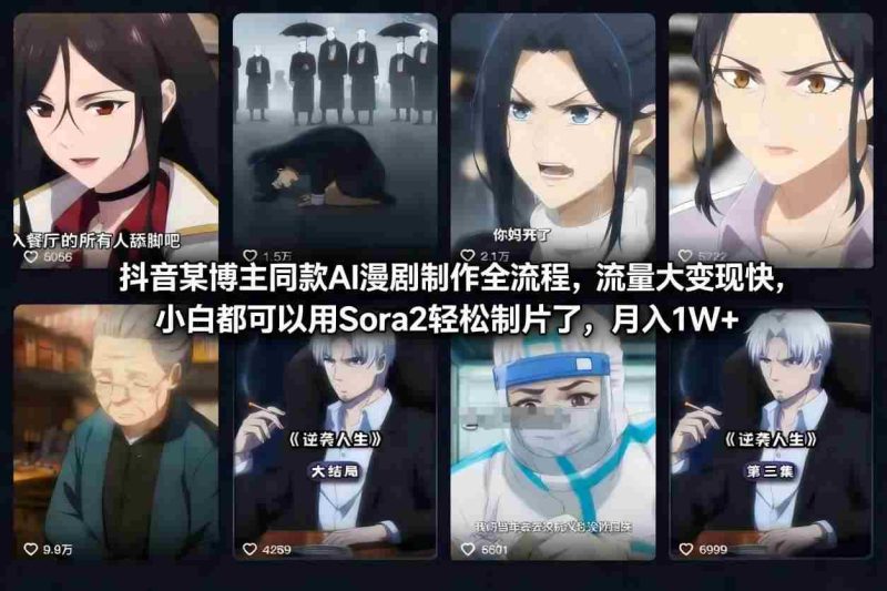 抖音某博主同款AI漫剧制作全流程,流量大变现快,小白都可以用Sora2轻松制片了,月入1W+-OG资源站