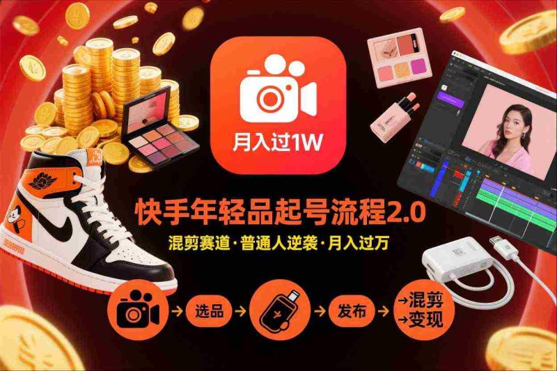 快手短视频带货年轻品起号流程2.0，快手年轻品混剪赛道，普通人也能月入过1W-OG资源站