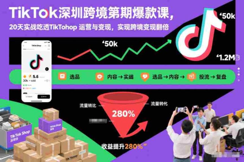 TikTok深圳跨境第2期爆款课,20天实战吃透TikTok Shop运营与变现,实现跨境变现翻倍-OG资源站