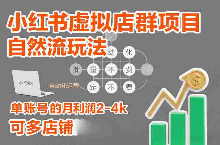 小红书虚拟店群项目,自然流玩法,批量自动化,稳定不费号,单账号的月利润2-4k,可多店矩阵-OG资源站
