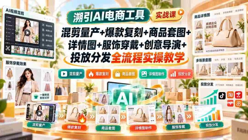 AI电商工具实战攻略：全方位解析混剪量产、爆款复制、商品图制作、服饰展示、创意执导及投放分发的全链路实操技巧-OG资源站