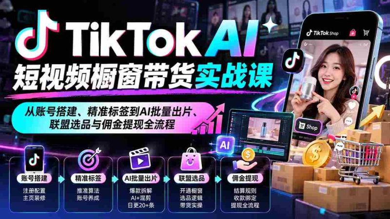 TikTok AI短视频橱窗带货实战课：从账号搭建、精准标签到AI批量出片、联盟选品与佣金提现全流程-OG资源站