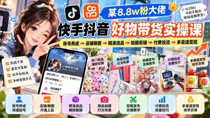 揭秘网红带货达人秘籍：从粉丝突破8.8万到多渠道盈利，快手抖音好物带货实战全攻略！-OG资源站