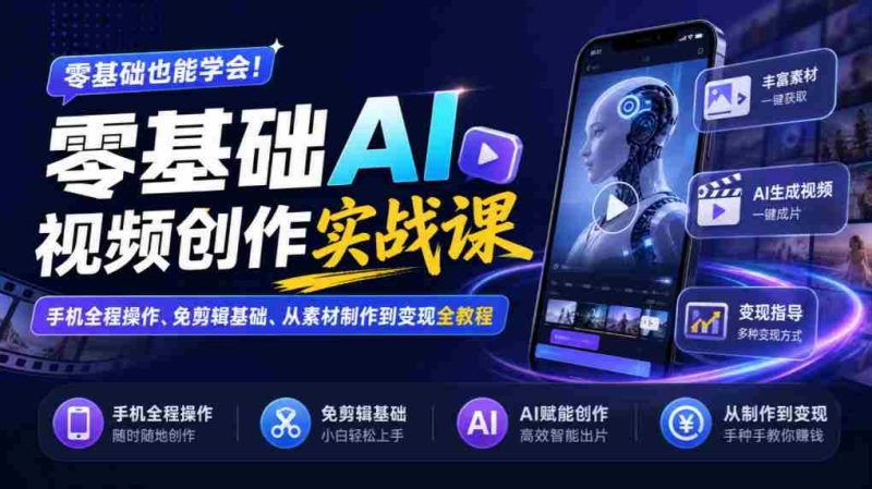手机端零起点AI视频制作攻略：无剪辑入门，素材制作至盈利全流程教学-OG资源站