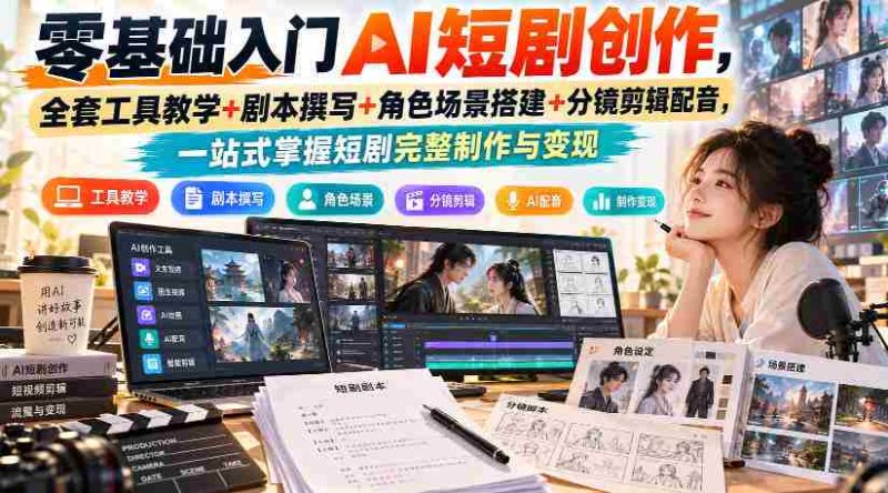 零基础入门AI短剧创作,全套工具教学+剧本撰写+角色场景搭建+分镜剪辑配音,一站式掌握短剧完整制作与变现-OG资源站