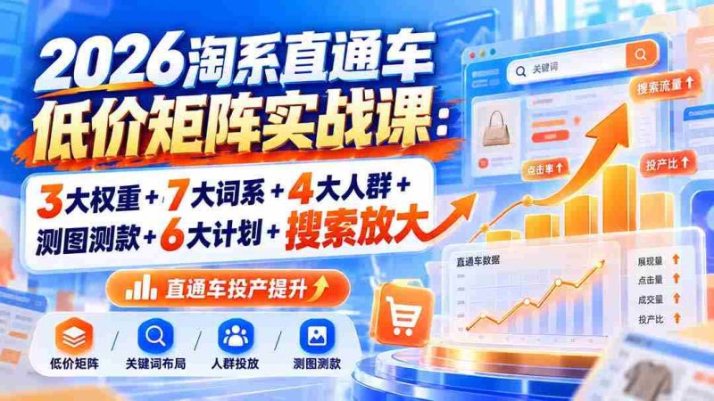 2026年淘系直通车高效策略班：揭秘三大关键权重、七大核心词系、四大精准人群、测图测款技巧、六大优化计划及搜索流量拓展-OG资源站